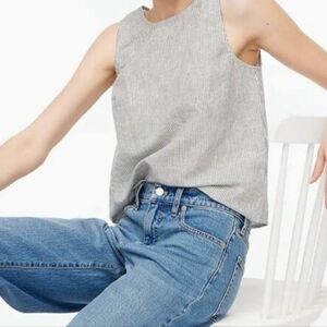 J.Crew Linen Blend Button Back Shell Tank in a black and white stripes NWT Sz XL